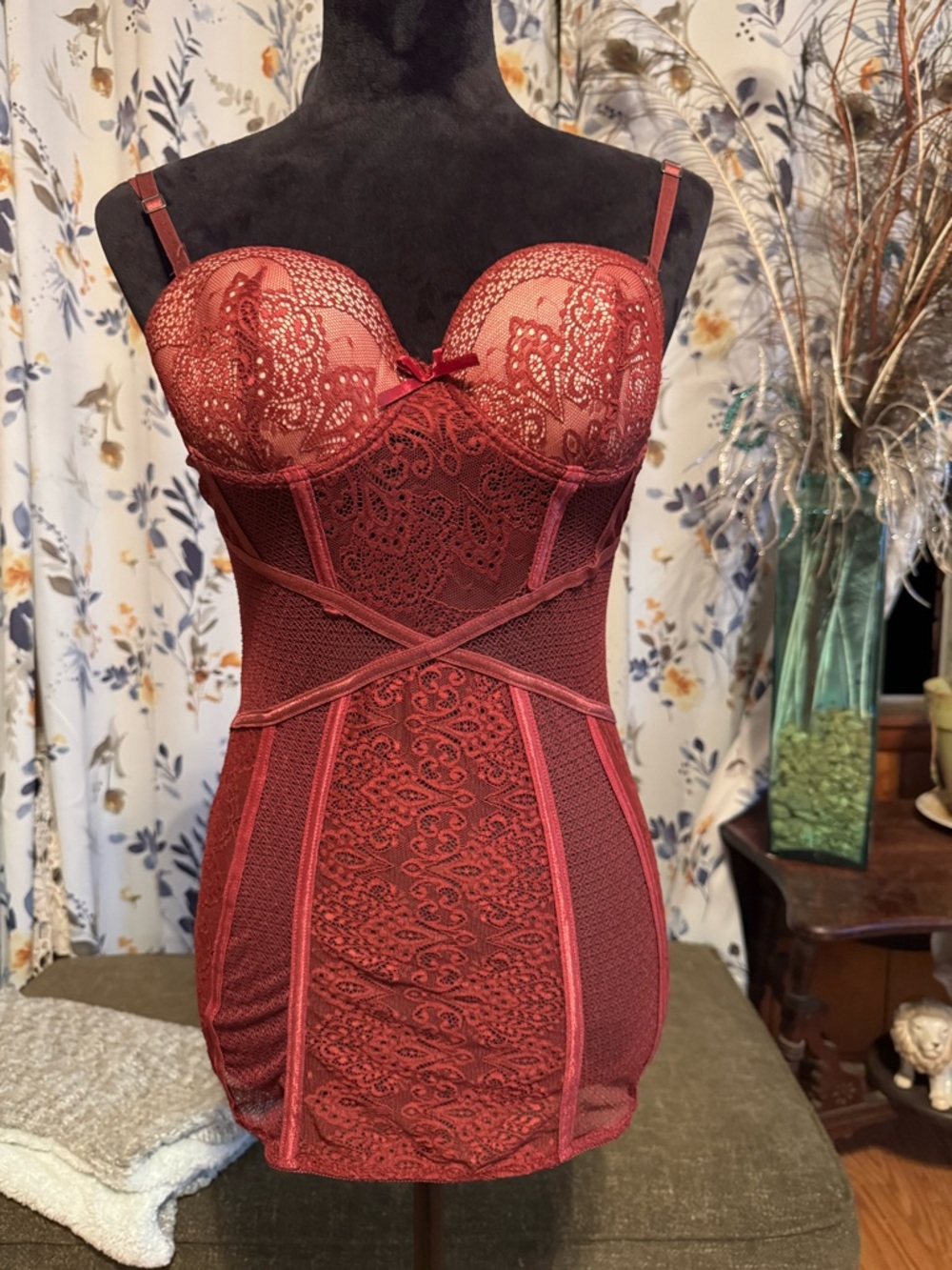 Tahari Lace Bustier Slip in Deep Wine